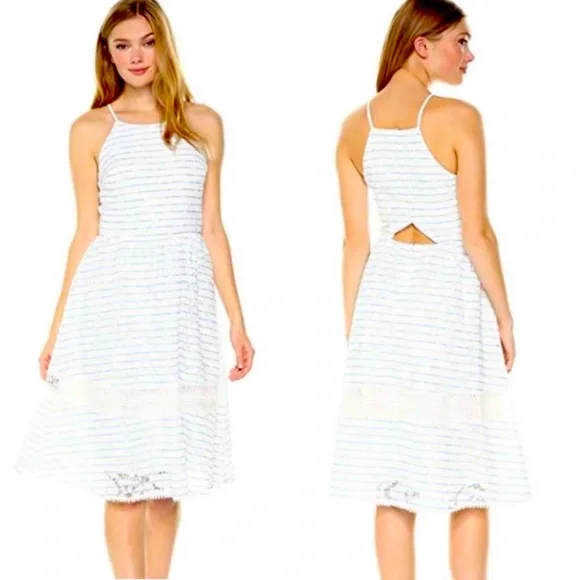 J.O.A. | Dresses | Nwt Joa Los Angeles Halter Cutout Striped Lace Fit Flare  Minidress Sz Large | Poshmark